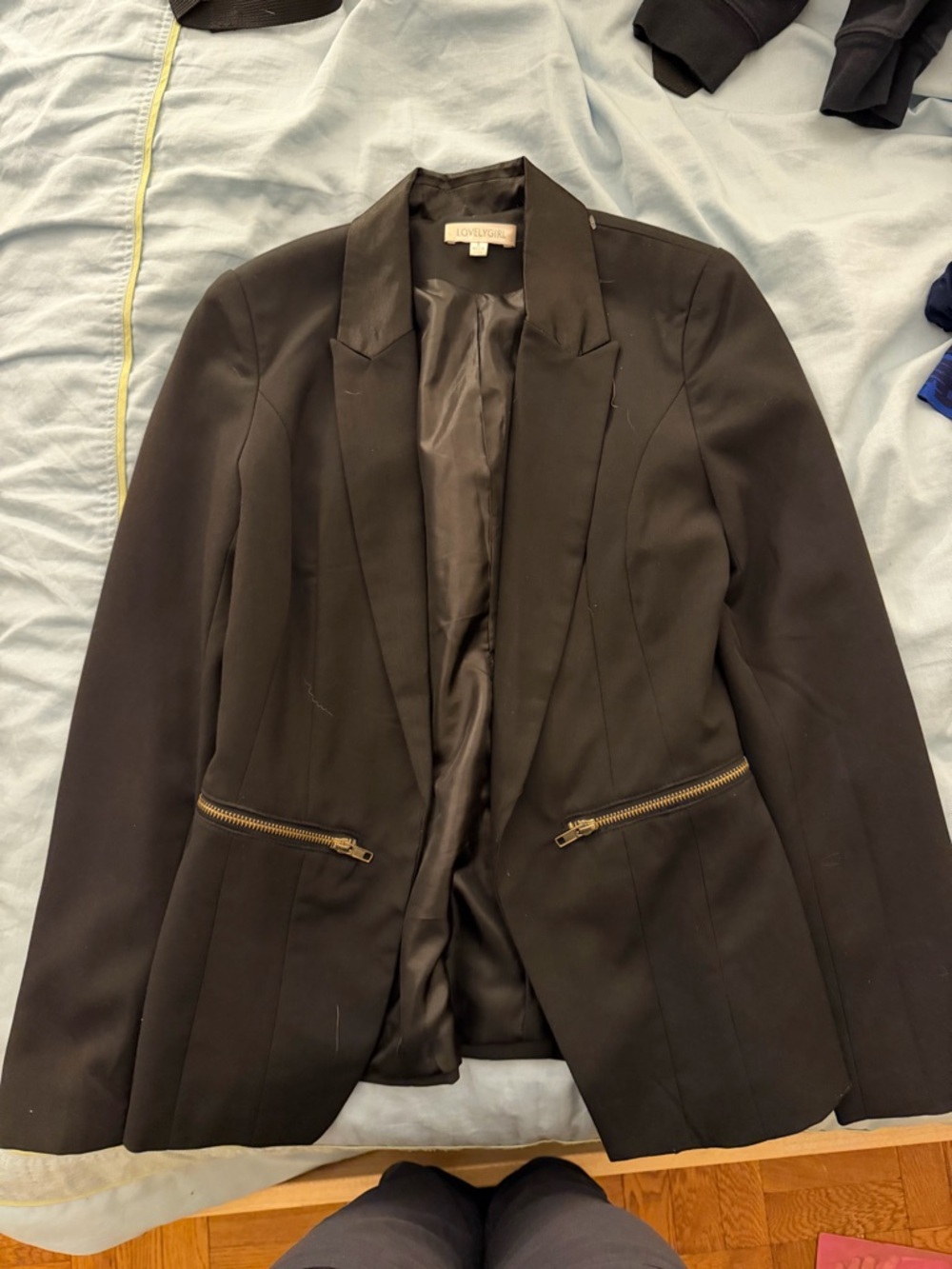Lovely Girl Black Tailored Blazer with Gold Zippers